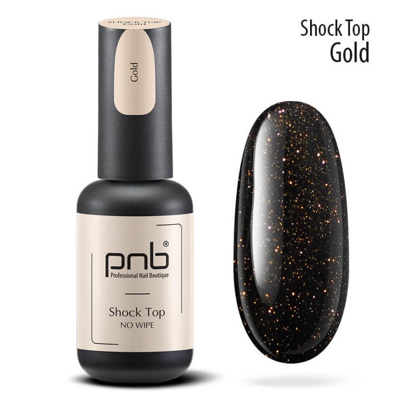 UV/LED Shoсk Top PNB, Gold No Wipe, 8ml — Photo 3