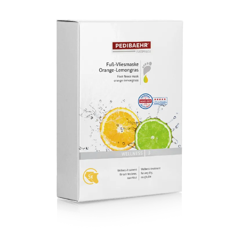 BAEHR Mascarilla para pies de naranja y limón (FUSS-VLIESMASKE, ORANGE-LEMONGRAS) 1 caja/5 uds — Photo 2