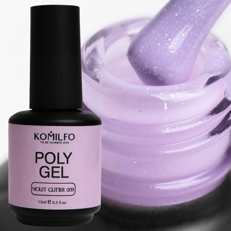 Komilfo PolyGel 009 Violet Glitter, 15ml — Photo 2